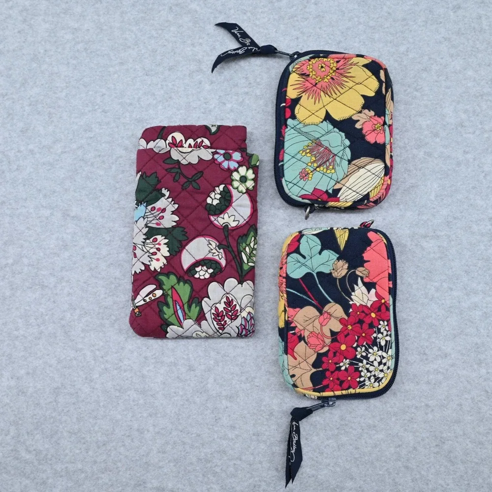 Vera Bradley 3pc Lot Eyeglass Case Happy Snails Coin Purse Bordeaux Blooms Zip - Picture 6 of 8